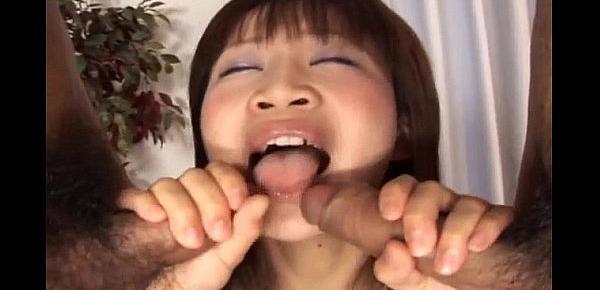  Ami Kitazawa licks cum from two sucked dicks